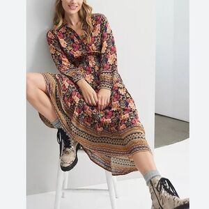 Anthropologie Othilia Cindy Floral Dress Size XS Women Boho Viscose Long Sleeve